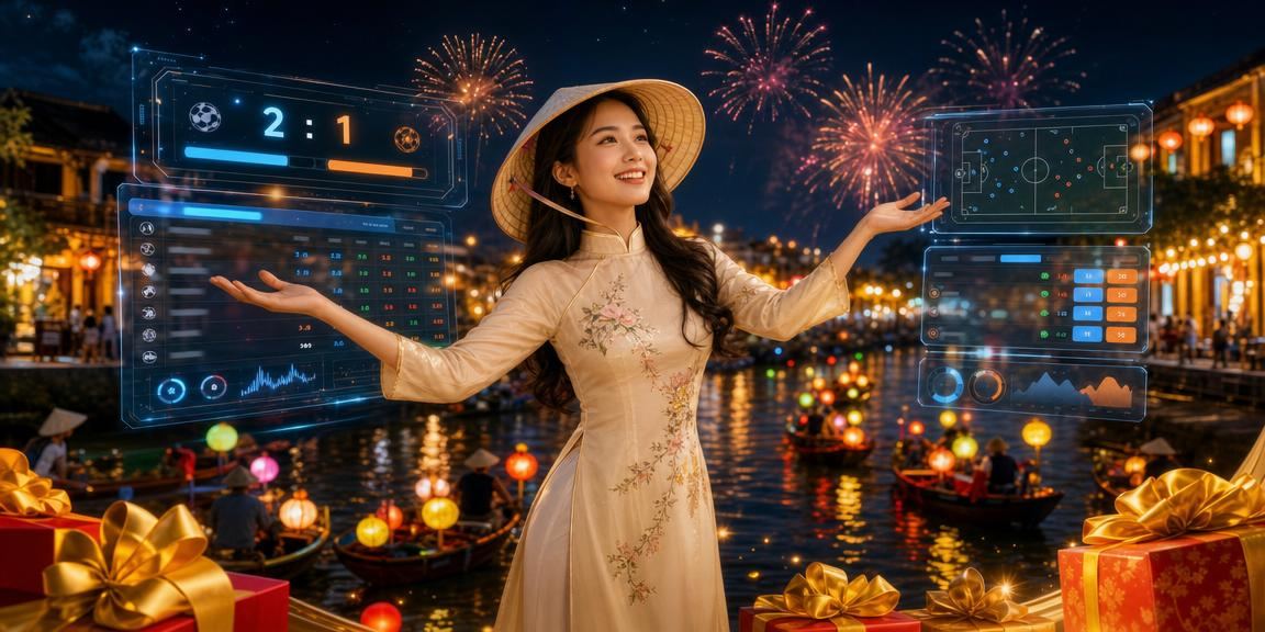 Người dùng tại Hội An trải nghiệm casino trực tuyến với biểu tượng nón lá truyền thống
