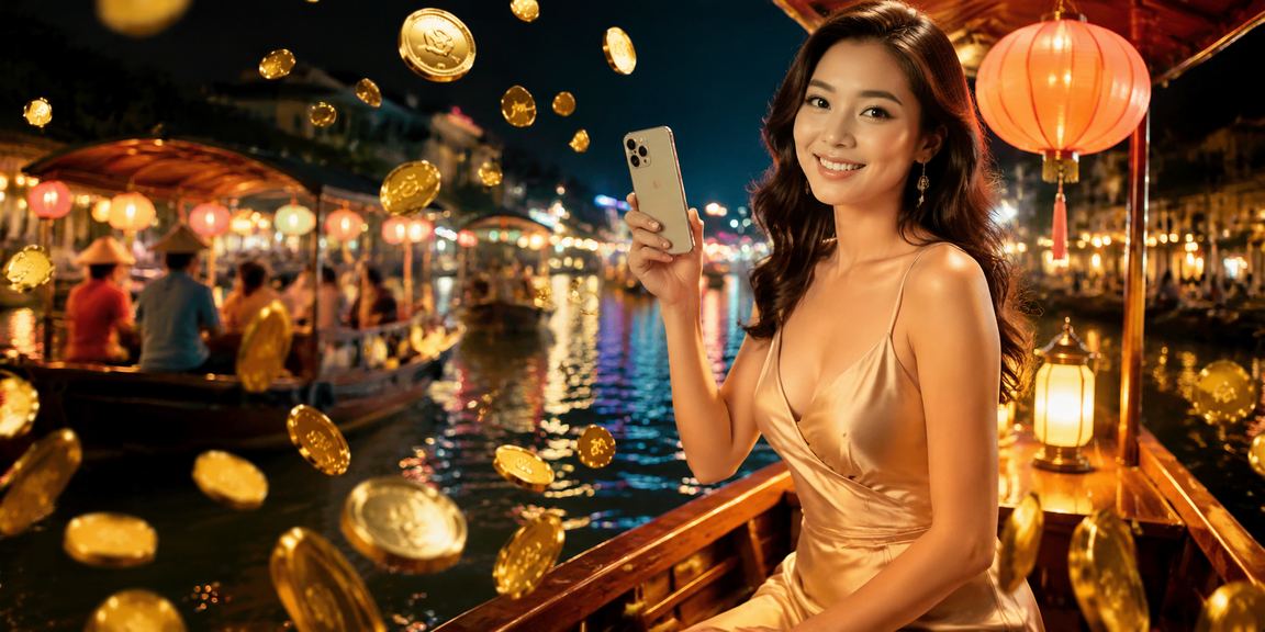 Người chơi sử dụng ứng dụng casino di động tại chợ đêm Huế