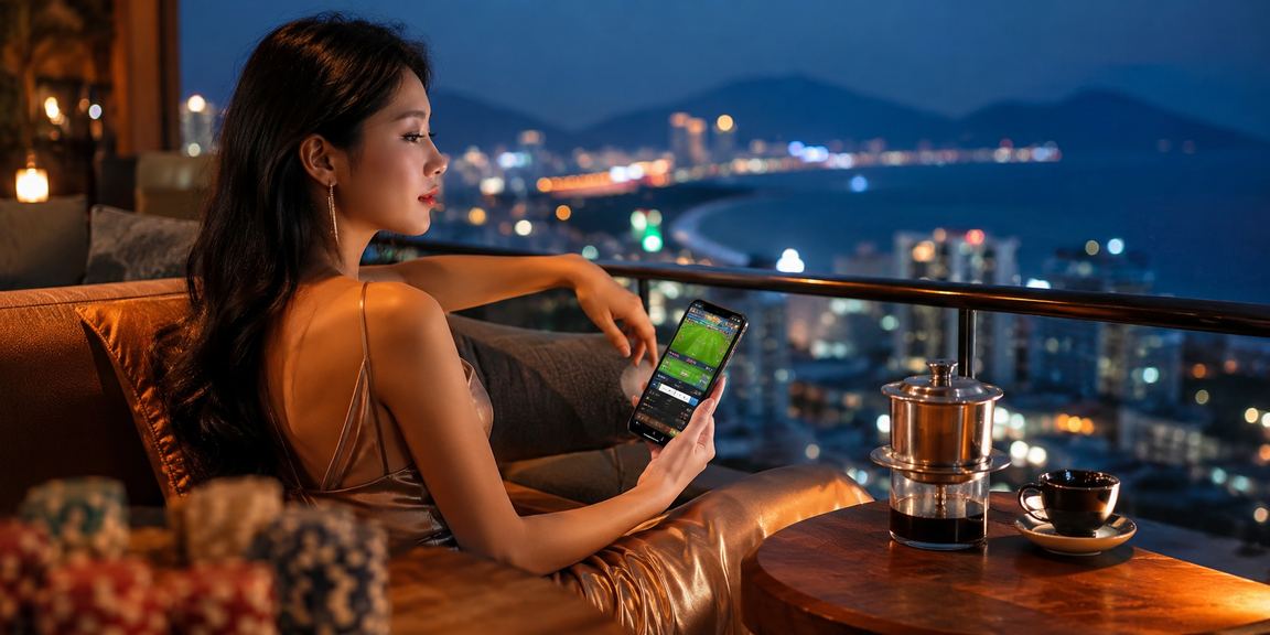 Người dùng tại Vũng Tàu thưởng thức cà phê và theo dõi cá cược thể thao trong không gian thư giãn